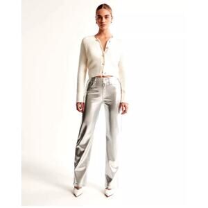 Abercrombie & Fitch Pants Sz 12 the90s relaxed High Rise leather Silver Party